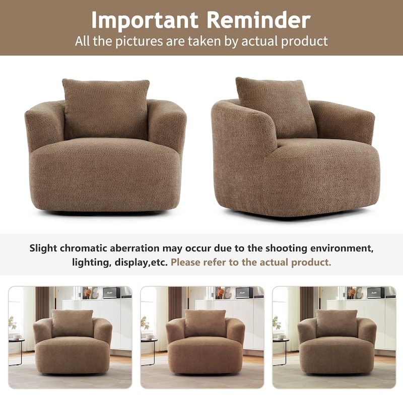 Upholstered Swivel Sofa Chair, Barrel Accent Chair for Office with Throw Pillow, Living Room Sofa Chair with Swivel Base