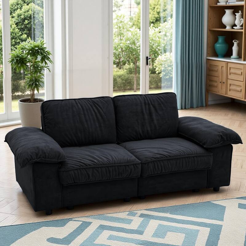 79" Loveseat Sofa Couch with Under-Seat Storage, Elegant 2-Seater Settee with Pillow Top Armrests for Living Room - Black