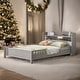 preview thumbnail 2 of 16, Wood Full Size Platform Bed with LED Light, Storage Headboard, and Guardrail, Antique Grey