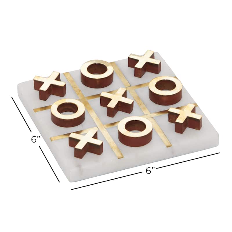 White or Black Marble Tic Tac Toe Game Set with Gold Inlay and Wood Pieces