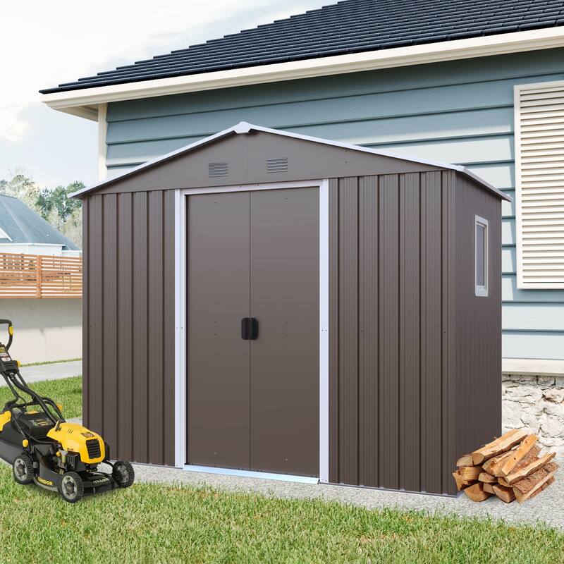 GDF Studio - Verdell Outdoor Metal Storage Shed with Window and Metal Foundation - Gray