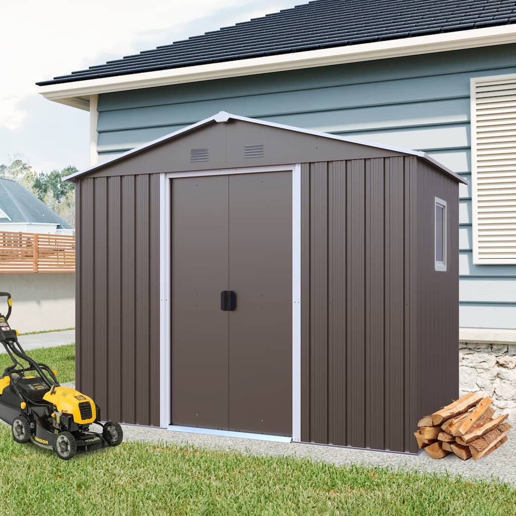 GDF Studio - Verdell Outdoor Metal Storage Shed with Window and Metal Foundation