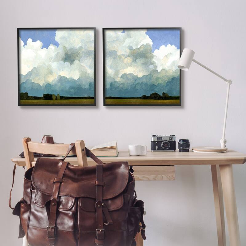 Stupell Fluffy Clouds Countryside Sky Nature Landscape Painting 2 Piece Framed Wall Art, Design by Emma Caroline - Multi