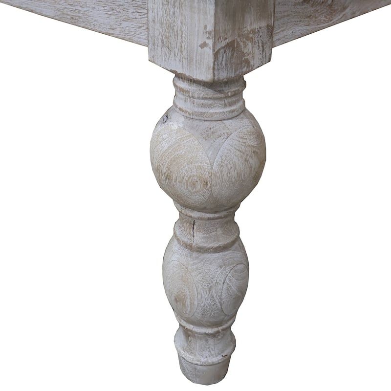 Sevita Anastasia Rectangular White Marble Coffee Table with White-Wash Spindle Base, 52" L x 30" W x 19" H
