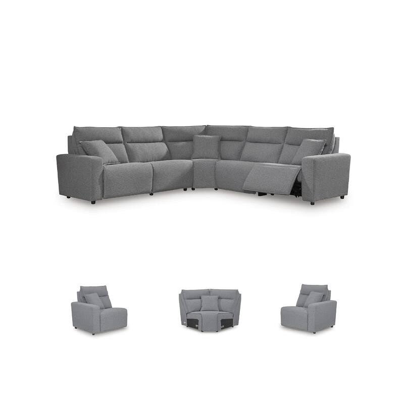 Signature Design by Ashley Modmax Gray 5-Piece Power Reclining Sectional - 125" W x 125" D x 41" H