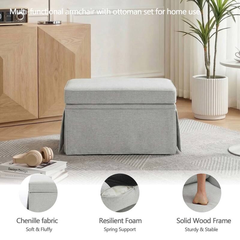 Rectangle Chenille Upholstered Storage Ottoman