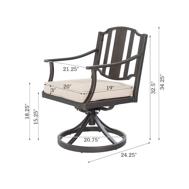 Patio Swivel Dining Chairs, Outdoor Slat Back Chairs with Armrest and Cushion, All-Weather Patio Furniture
