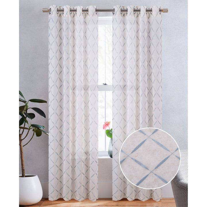 Boca Metallic Embroidered Linen Look Grommet Window Curtain Panel, 54x84 Inches - 54x84 Inches