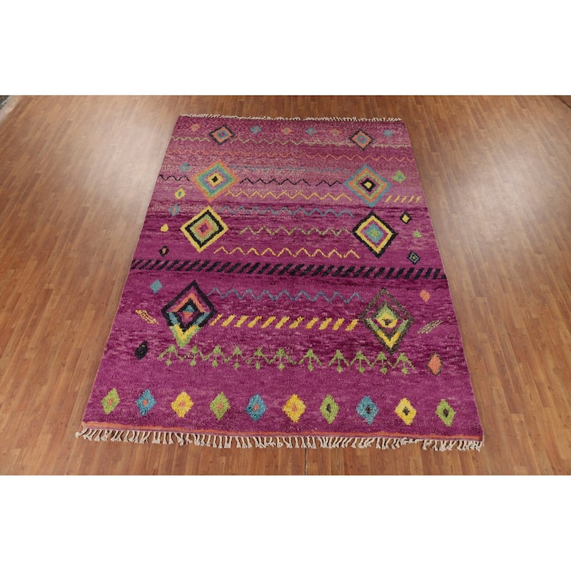 Purple Moroccan Oriental Area Rug Hand-Knotted Wool Carpet - 8'9" x 12'3"