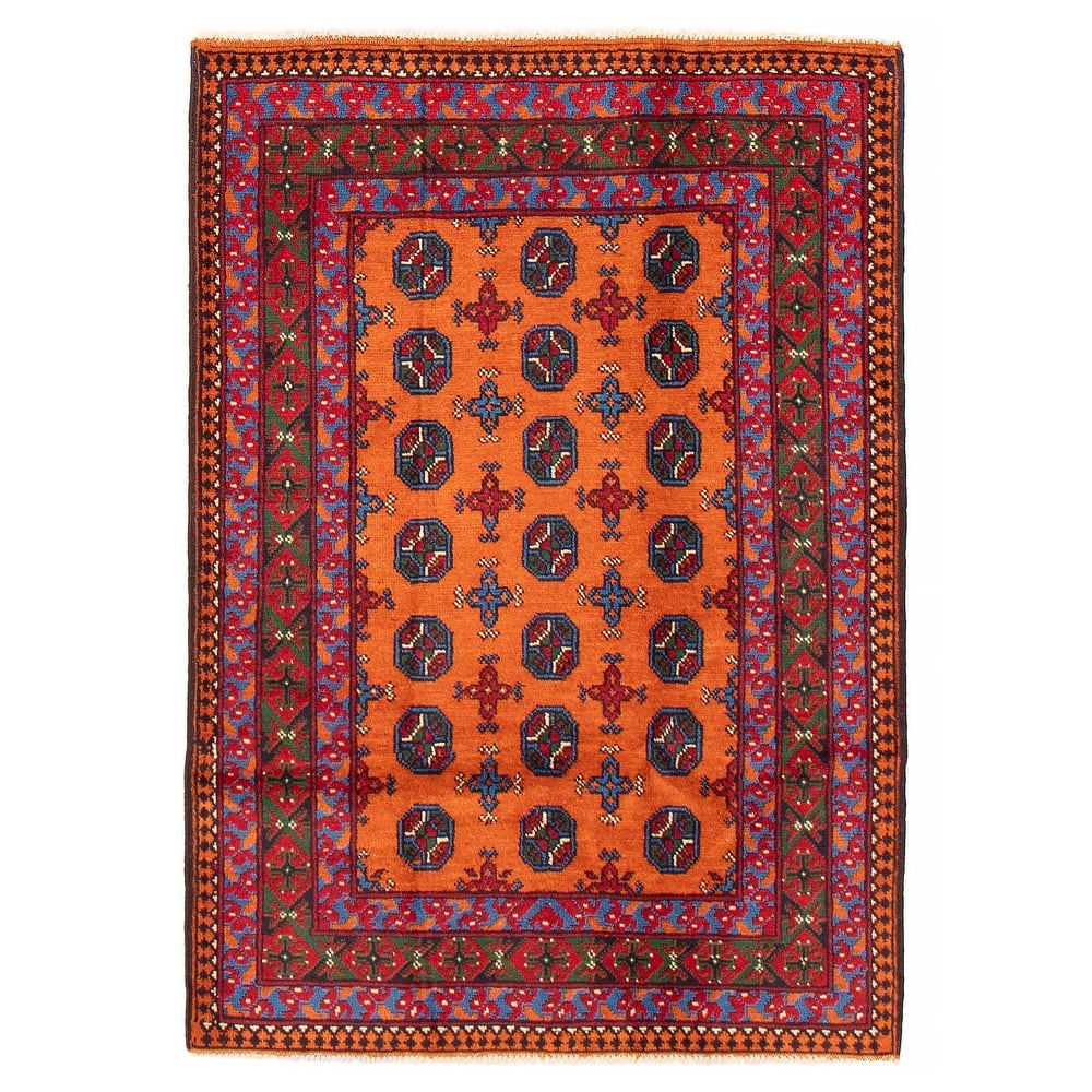 ECARPETGALLERY Hand-knotted Uzbek Kargahi Orange Wool Rug - 4'1 x 5'8