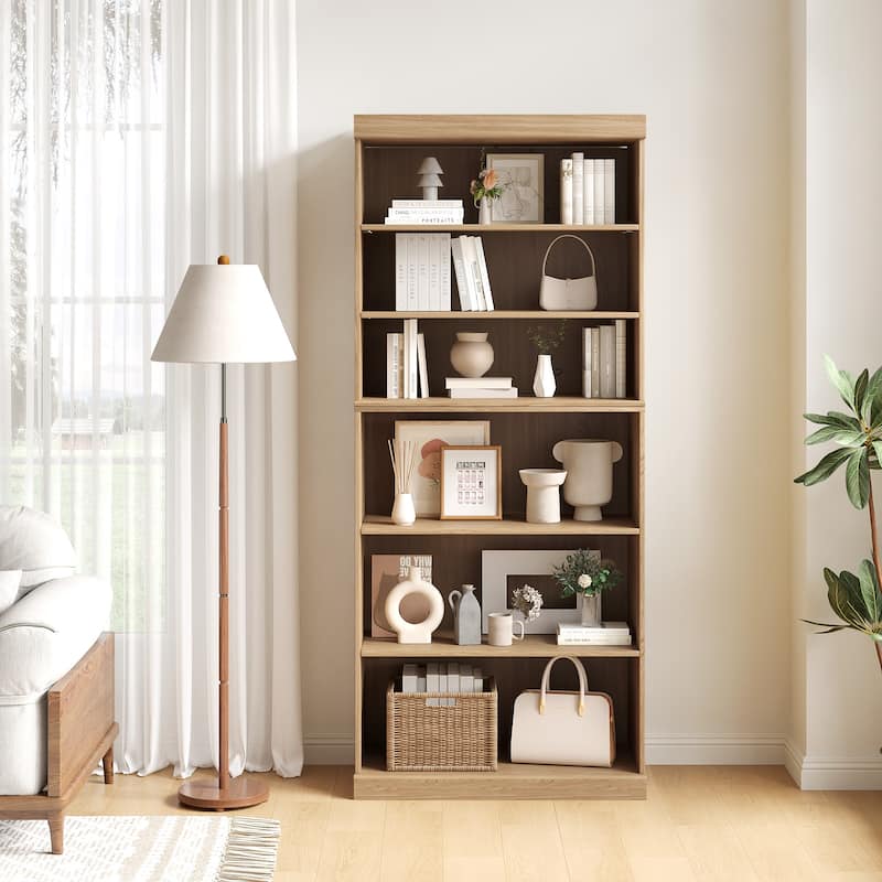 72" Solid Wood 6-Shelf Bookcase Storage Cabinet