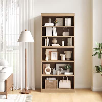 72" Solid Wood 6-Shelf Bookcase Storage Cabinet