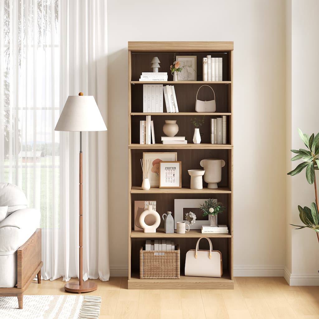 72" Solid Wood 6-Shelf Bookcase Storage Cabinet