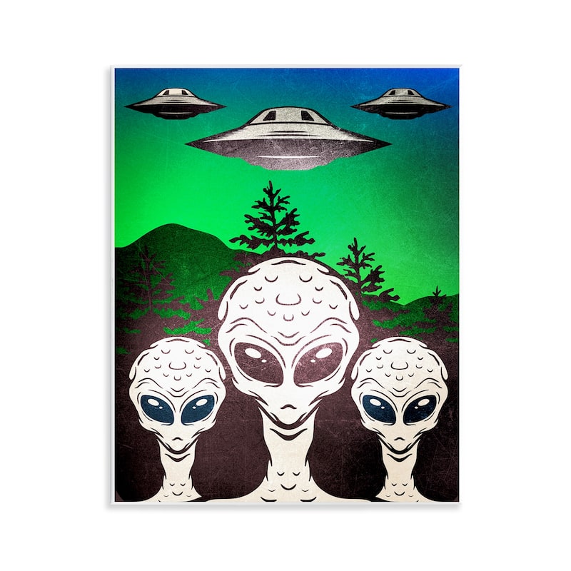 Stupell Vintage Aliens & UFO Wall Plaque Art Design By Kim Allen - 11 x 14