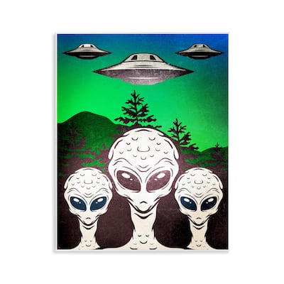 Stupell Vintage Aliens & UFO Wall Plaque Art Design By Kim Allen