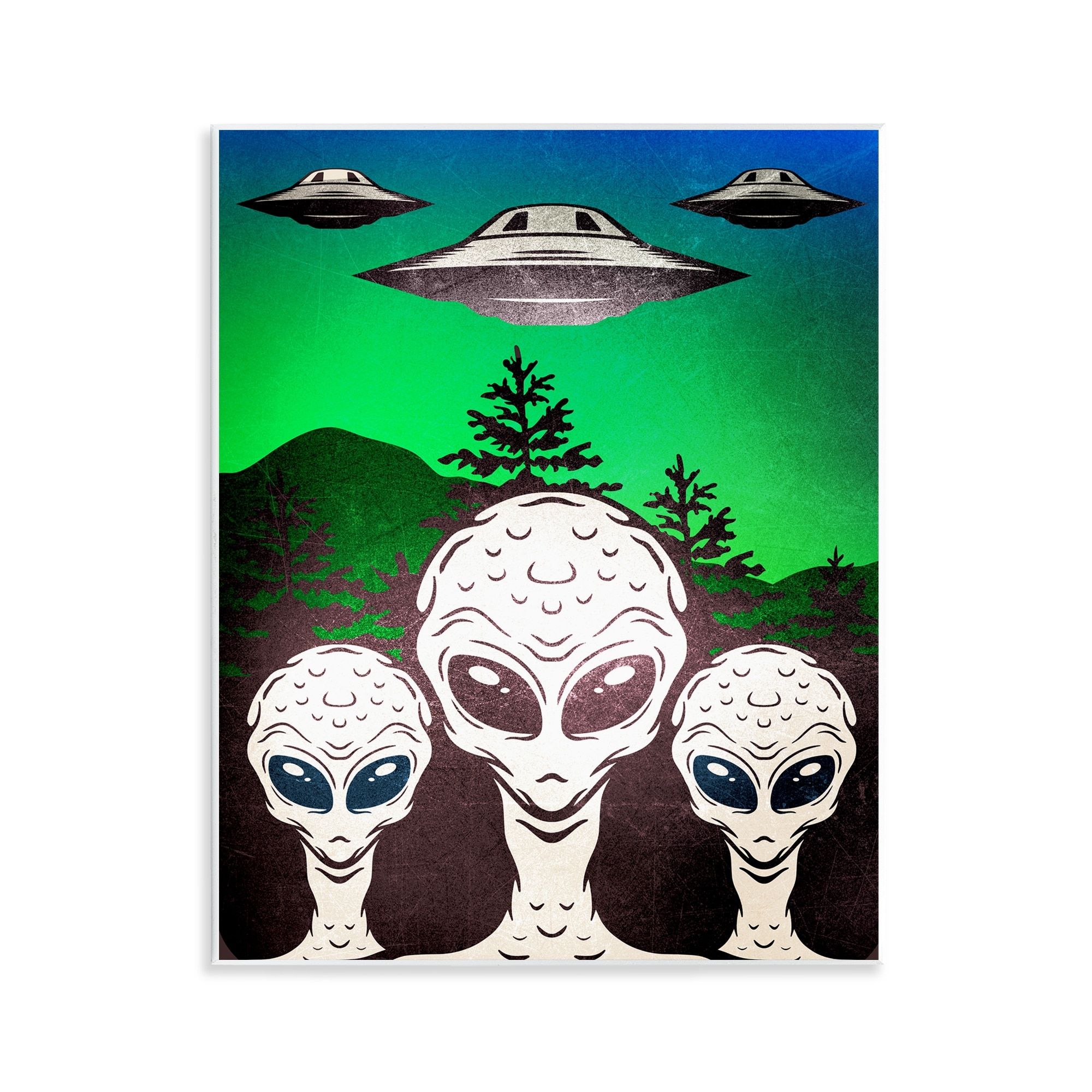 Stupell Vintage Aliens & UFO Wall Plaque Art Design By Kim Allen