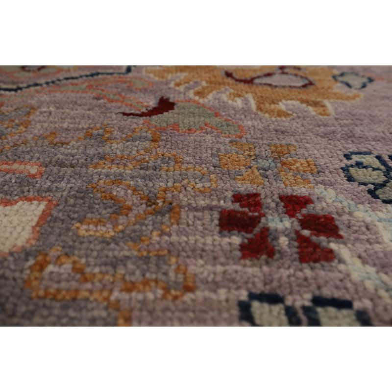 Vegetable Dye Oushak Turkish Rug Hand-Knotted Floral Wool Carpet - 8'0"x 9'11"