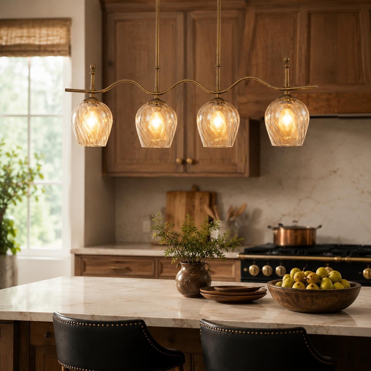 Linear Pendant Light Glass Shades Dining Kitchen Chandelier