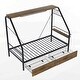 preview thumbnail 10 of 9, Twin Size Metal Frame Platform Bed with Clothes Rack, Storage Shelves & 2 Drawers, Black