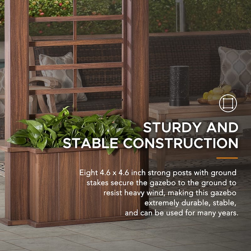 Sunjoy Aluminum Frame Hardtop Gazebo with Planters Outdoor Patio For Gardens, Patios, Lawns
