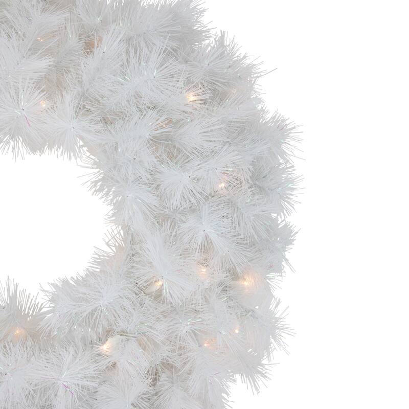 White Alaskan Pine Artificial Christmas Wreath, 24", Warm White LED