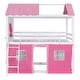 preview thumbnail 4 of 7, White+Pink Bunk Wood House Bed with Elegant Windows, Sills and Tent