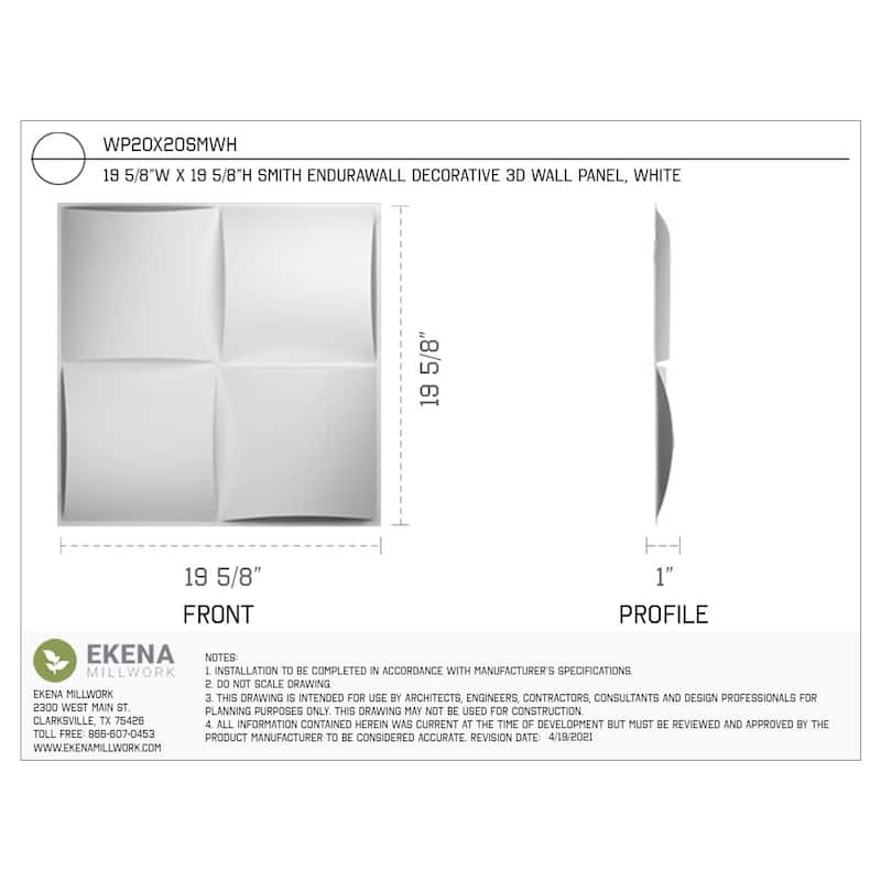 19 5/8"W x 19 5/8"H Smith EnduraWall Decorative 3D Wall Panel