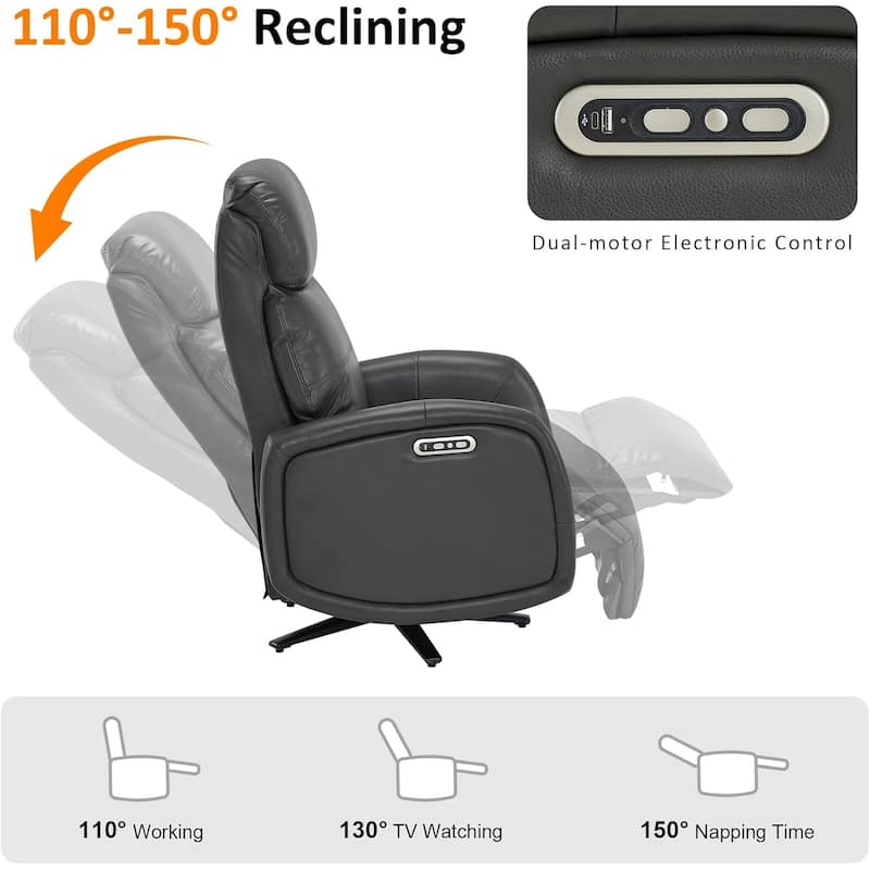 MCombo Dual Motor Power Recliner Chair for Adults, Modern Faux Leather Electric Swivel Recliner with USB Charging