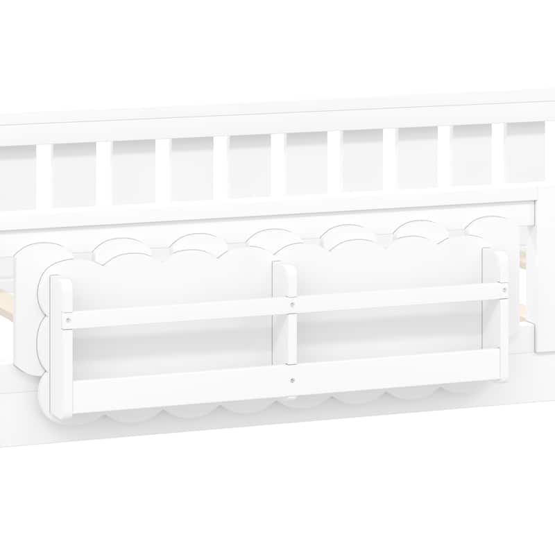 Kid Wood Platform Storage Bed Montessori Toddler Floor Bed Children Daybed with Guardrail and Side Creativity Storage Shelves