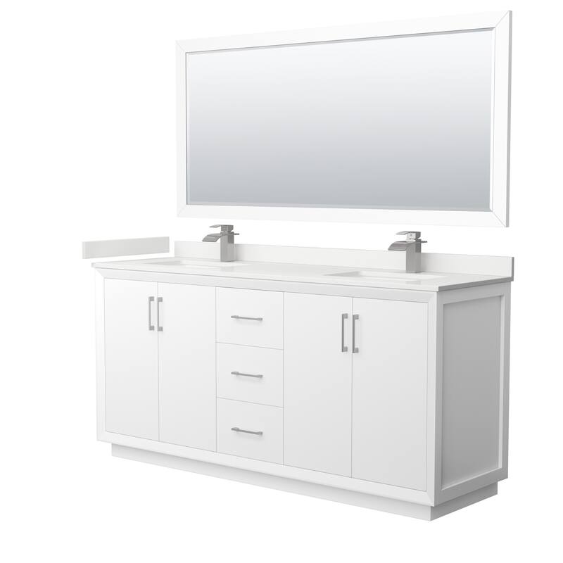 Wyndham Collection WCF414172D-QTZ-UNSM70 Strada 72" Free Standing - White / White Quartz Top / Brushed Nickel Hardware