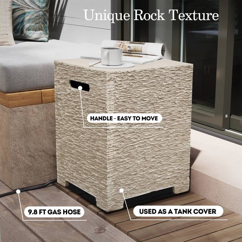 Patio Watcher 56in. Outdoor Rectangle Magnesium Oxide Fire Pit Table with Gas Tank Cover