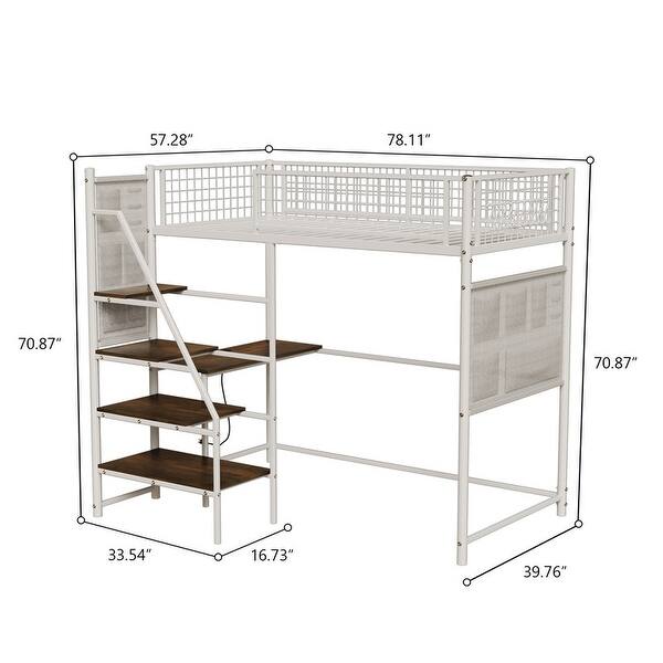 Twin Size Loft Metal Bed for Bedroom And Dormitory,with Built-In Charging Station And Led Lighting
