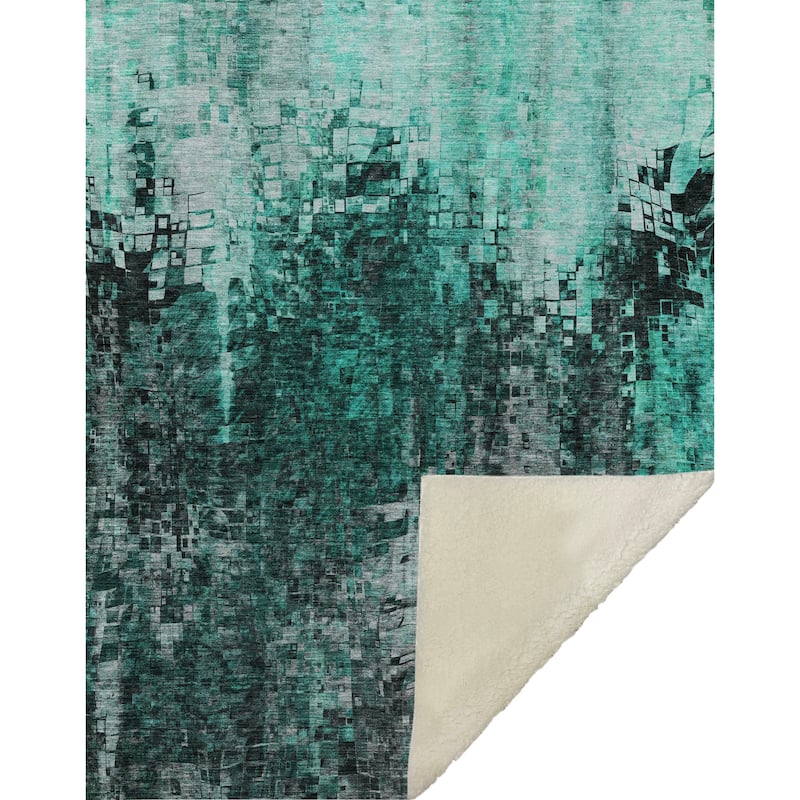 Premium Machine Washable Modern Mosaic Sherpa Throw Blanket