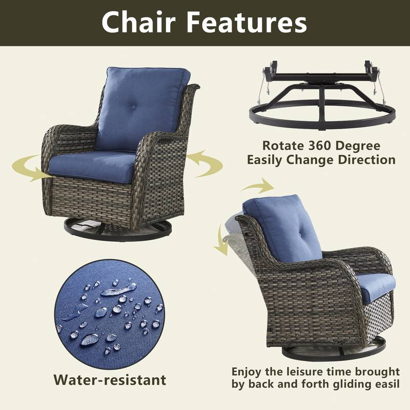 Patio Loveseat Sofa with Swivel Chair Ottoman Table