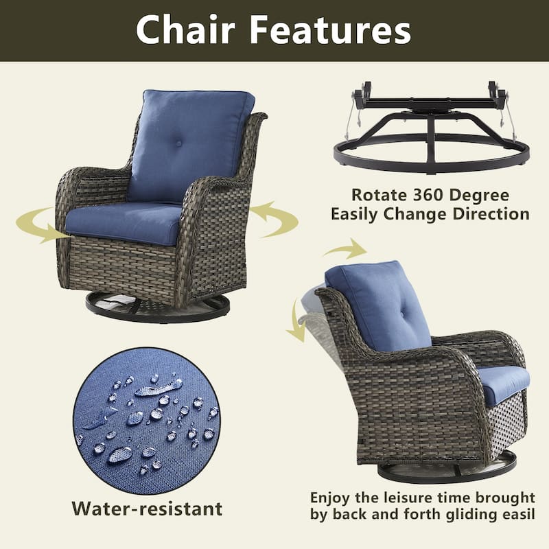 Pocassy Patio Fire Pit Table with Swivel Chair Side Table