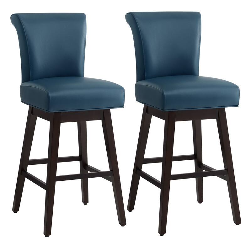 Spruce & Spring Noah Upholstered 26-inch Counter Height Swivel Barstool Set - Set of 2 - Blue - Bar Height