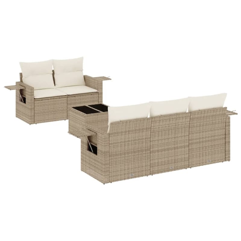 vidaXL Patio Sofa Set with Cushions Outdoor Furniture 6 Piece Poly Rattan