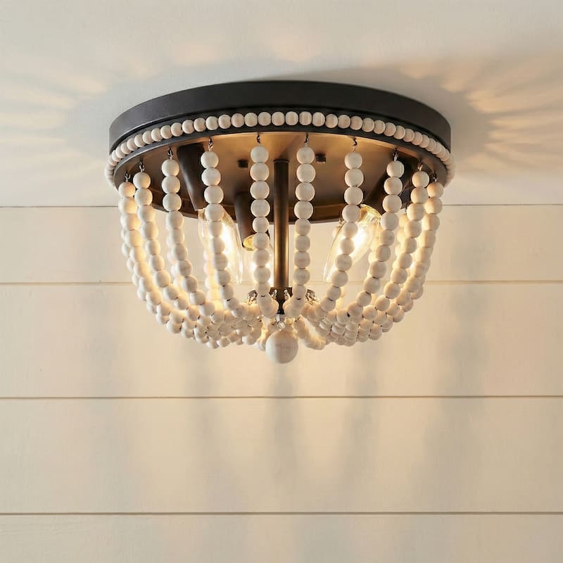 Fidenza 3-light Boho Beaded Flush Mount Ceiling Light Farmhouse Coastal Dome Lighting - 12 inches