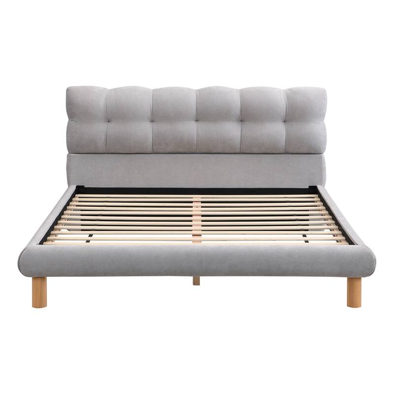 Chenille Platform Bed Upholstered Bed with Creativity Headboard - Grey - Full
