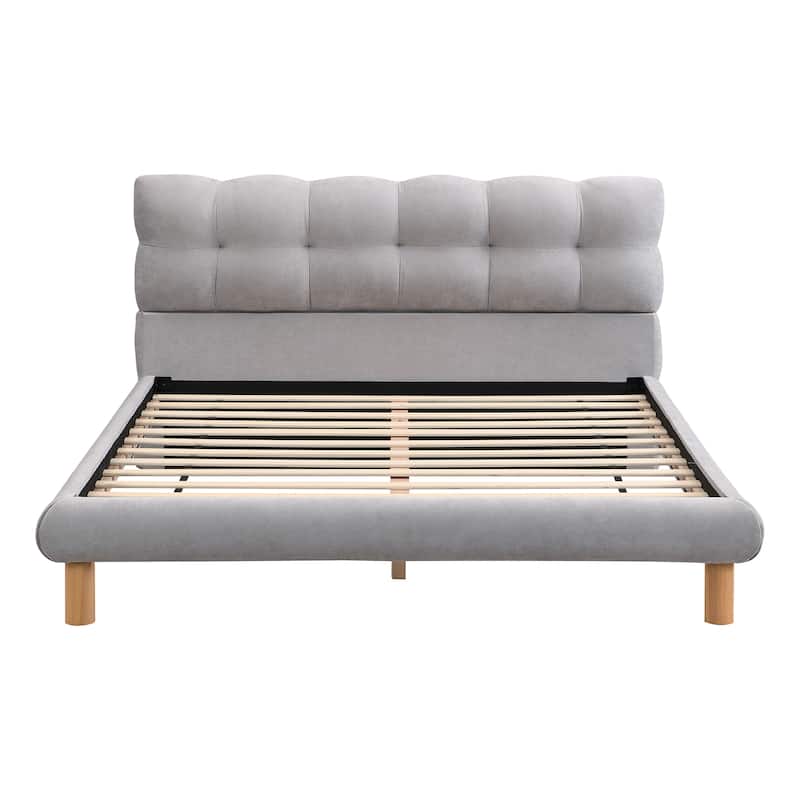 Curved Frame Platform Bed with Cookie-Shape Headboard, Upholstered Bed