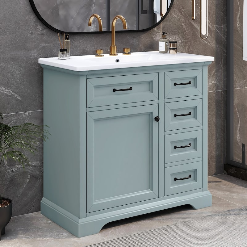 Christopher Knight Home 36" Bathroom Vanity with Ceramic Sinkfor Elegant Storage and Style - Grey