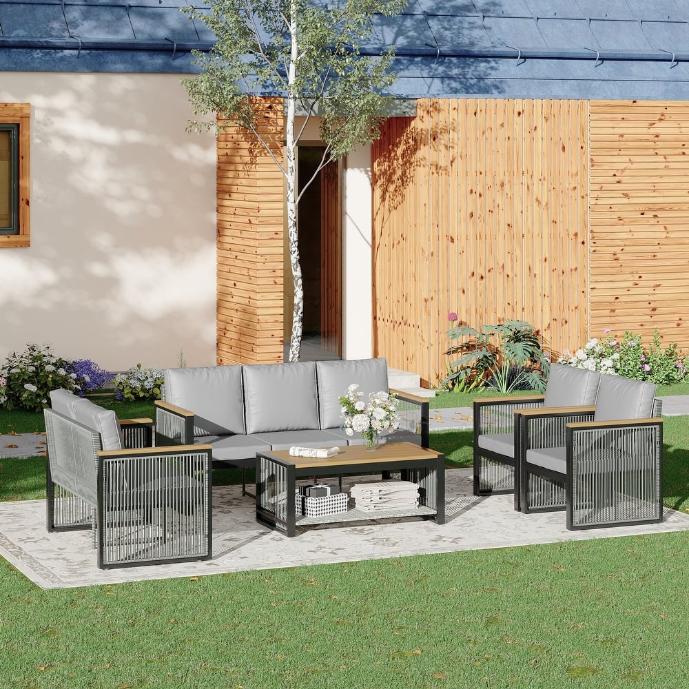 EROMMY Outdoor Furniture Sets - 5/6/7 Piece All-Weather Conversation Sets w Table & Ottoman, Sectional Sofa & Chairs for Patio