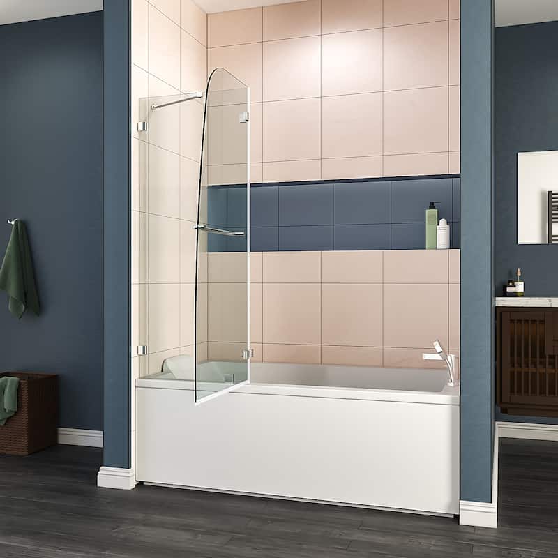 Elegant Frameless Pivot Hinged Fixed Bathtub Panel 5/16" Clear Tempered Glass Door Rotated 90° Shower Door for Bathtub
