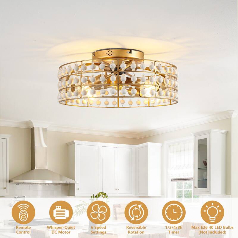 18" Bohemian Gold Caged Reversible Propeller Low Profile Smart Ceiling Fan with APP Control and Remote