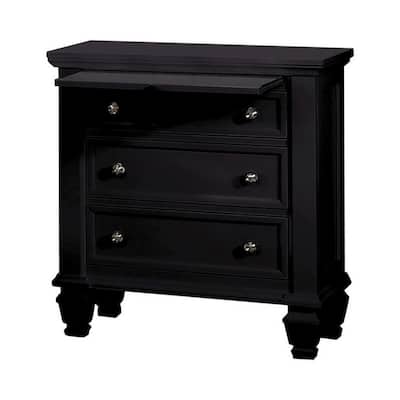 Black/Nickel 3 Drawer 29 in. W Nightstand with Sturdy Hardware and Ample Storage