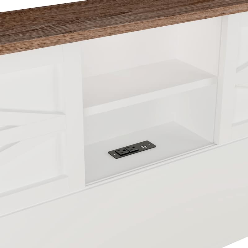 Full/Queen Farmhouse Platform Bed with Sliding Barn Doors & USB Charging Station - Rustic Wood