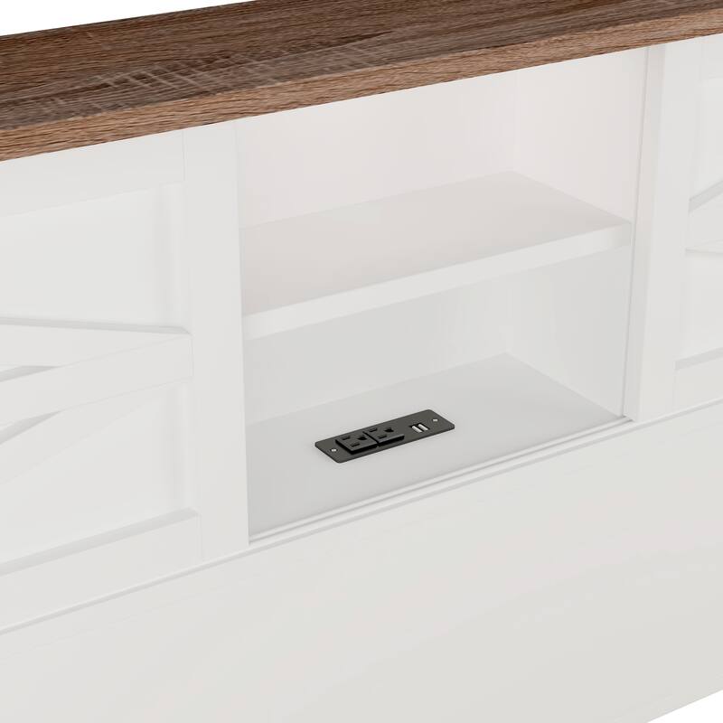 Rustic Platform Bed 3-Pieces Bedroom Sets with Storage Nightstand and Dresser, Wooden Platform Bed with Charging Station