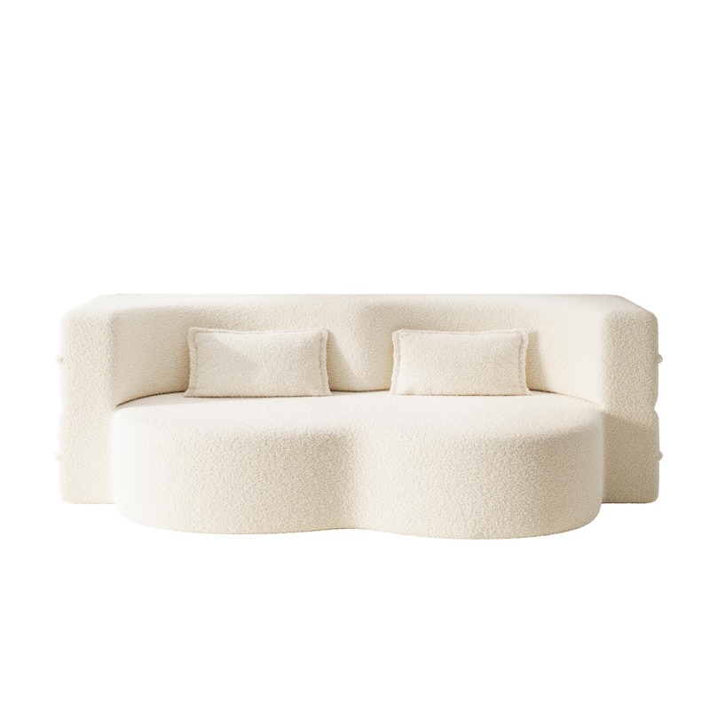 Convertible Floor Sofa with Teddy Fabric, Twin Mattress & No Assembly