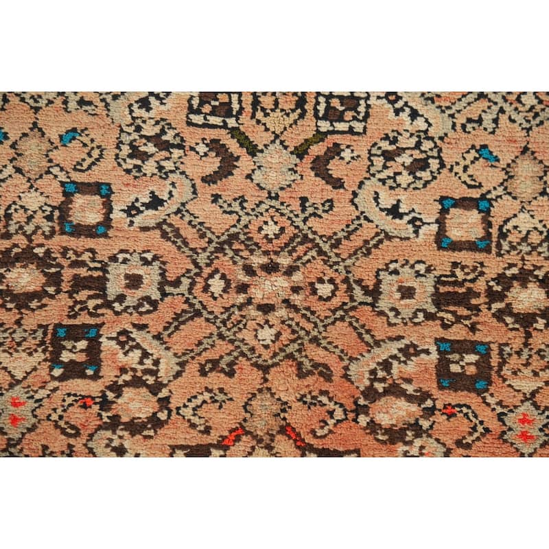 Hamedan Vintage Persian Runner Rug Handmade Orange Wool Carpet - 3'5" x 10'4"