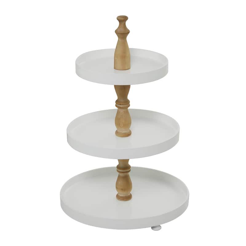 Wood 3 Level Tiered Server with Wood Post - Black or White - Roche River Decor